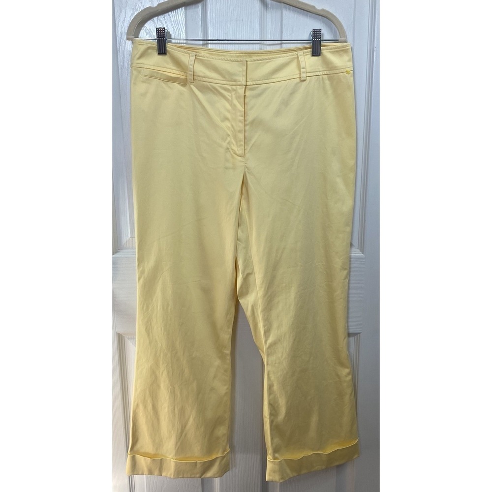 Apostrophe Womens Yellow Stretch Cropped Flat Front Capris Classic Pants Sz. 12